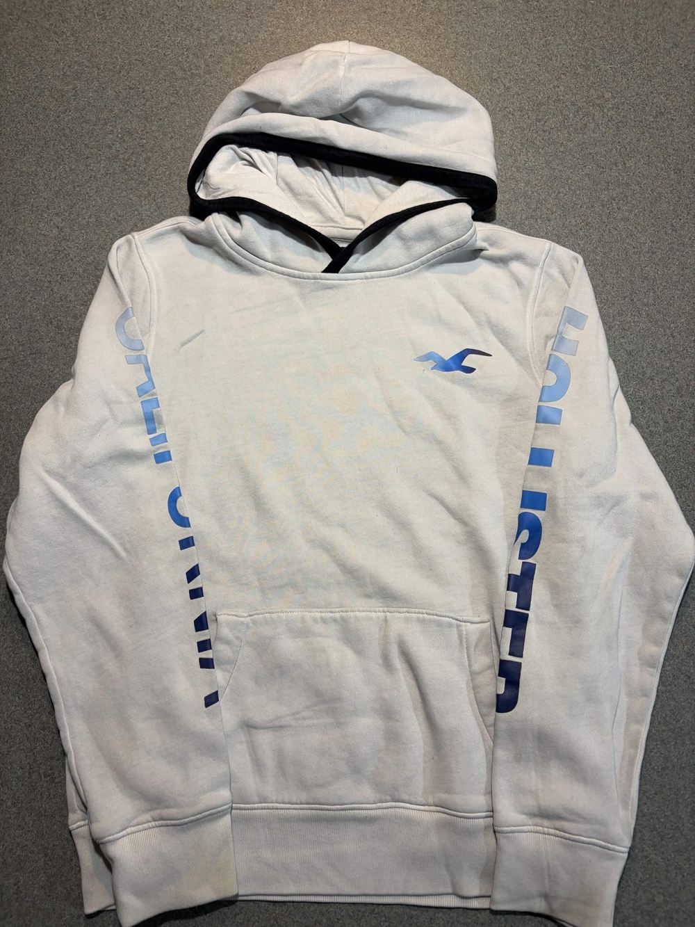 Hollister White Pullover Hoodie with Blue Logo